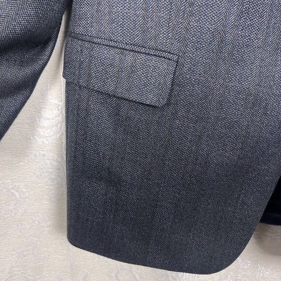 Lauren Ralph Lauren lambs wool blue chevron single-breasted blazer suit jacket - Picture 3 of 13